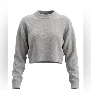 Zara Light Gray Cropped Crew Neck Sweater Wool Blend Size S EUC -